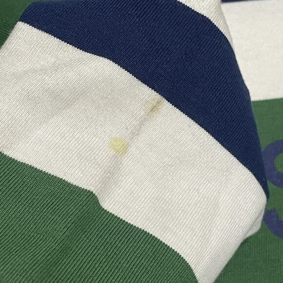 Stussy Green Striped Rugby Hoodie Shirt Medium - Picture 6 of 10